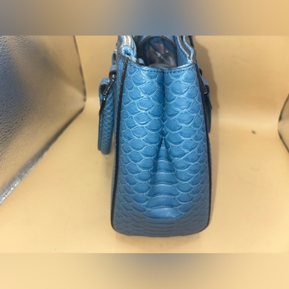 NWT MICHAEL KORS KELLEN SKY BLUE EMBOSSED Medium SATCHEL LEATHER MSRP $328 - Picture 9 of 14